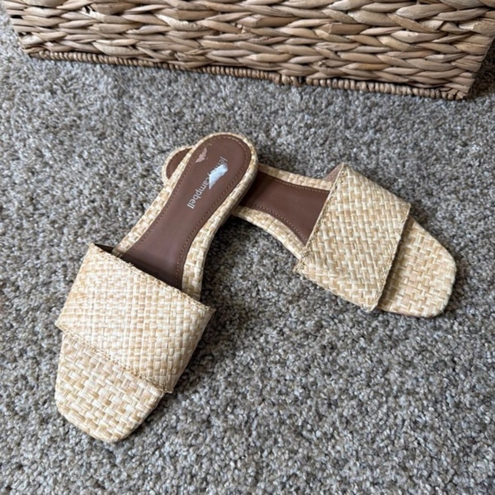 Zara Neutral Woven Slide Mules - Straw Beige
